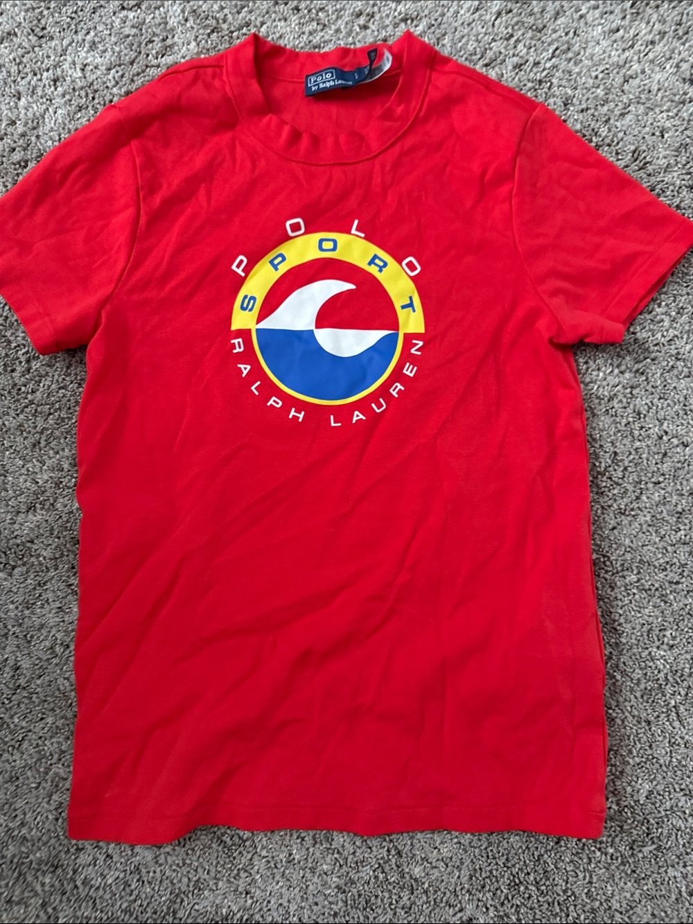 Polo by Ralph Lauren Red Short Sleeve Tee with Multicolor Polo Sport Logo size l
